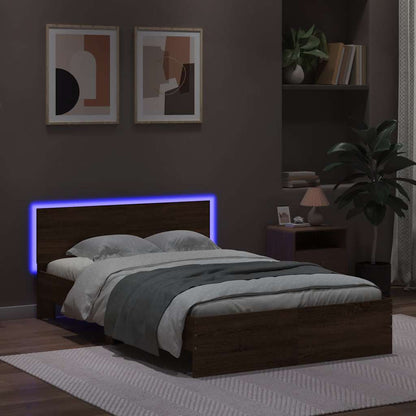 vidaXL Bettgestell mit Kopfteil LED-Beleuchtung Braun Eichen-Optik