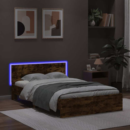 vidaXL Bettgestell mit Kopfteil LED-Beleuchtung Räuchereiche 135x190cm