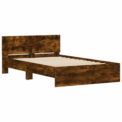 vidaXL Bettgestell mit Kopfteil LED-Beleuchtung Räuchereiche 135x190cm