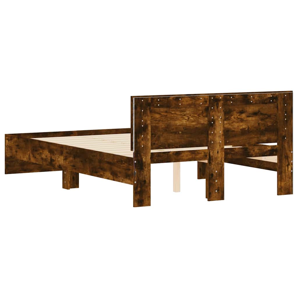 vidaXL Bettgestell mit Kopfteil LED-Beleuchtung Räuchereiche 135x190cm