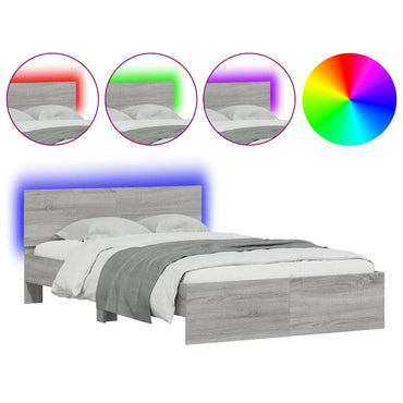 vidaXL Bettgestell mit Kopfteil LED-Beleuchtung Grau Sonoma 135x190 cm