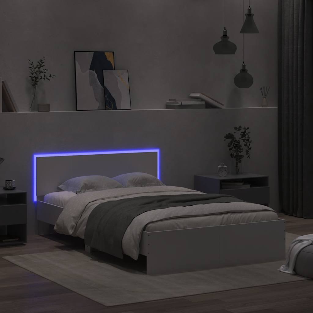 vidaXL Bettgestell mit Kopfteil LED-Beleuchtung Weiß 120x190 cm