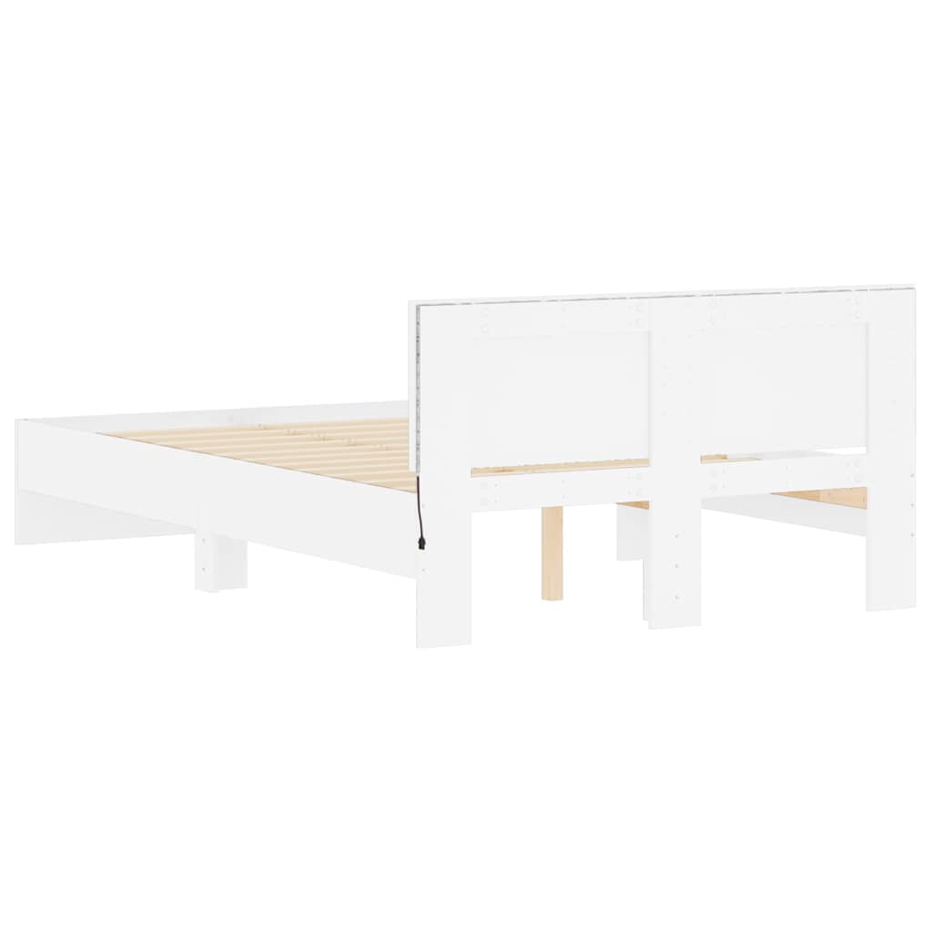 vidaXL Bettgestell mit Kopfteil LED-Beleuchtung Weiß 120x190 cm