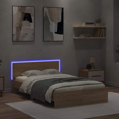 vidaXL Bettgestell mit Kopfteil LED-Beleuchtung Sonoma-Eiche 120x190cm
