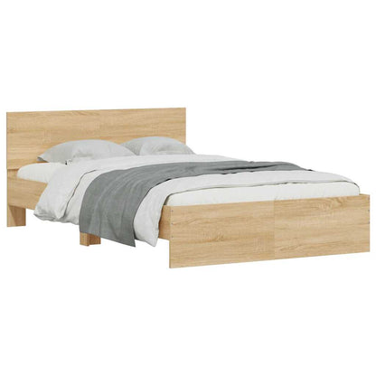 vidaXL Bettgestell mit Kopfteil LED-Beleuchtung Sonoma-Eiche 120x190cm