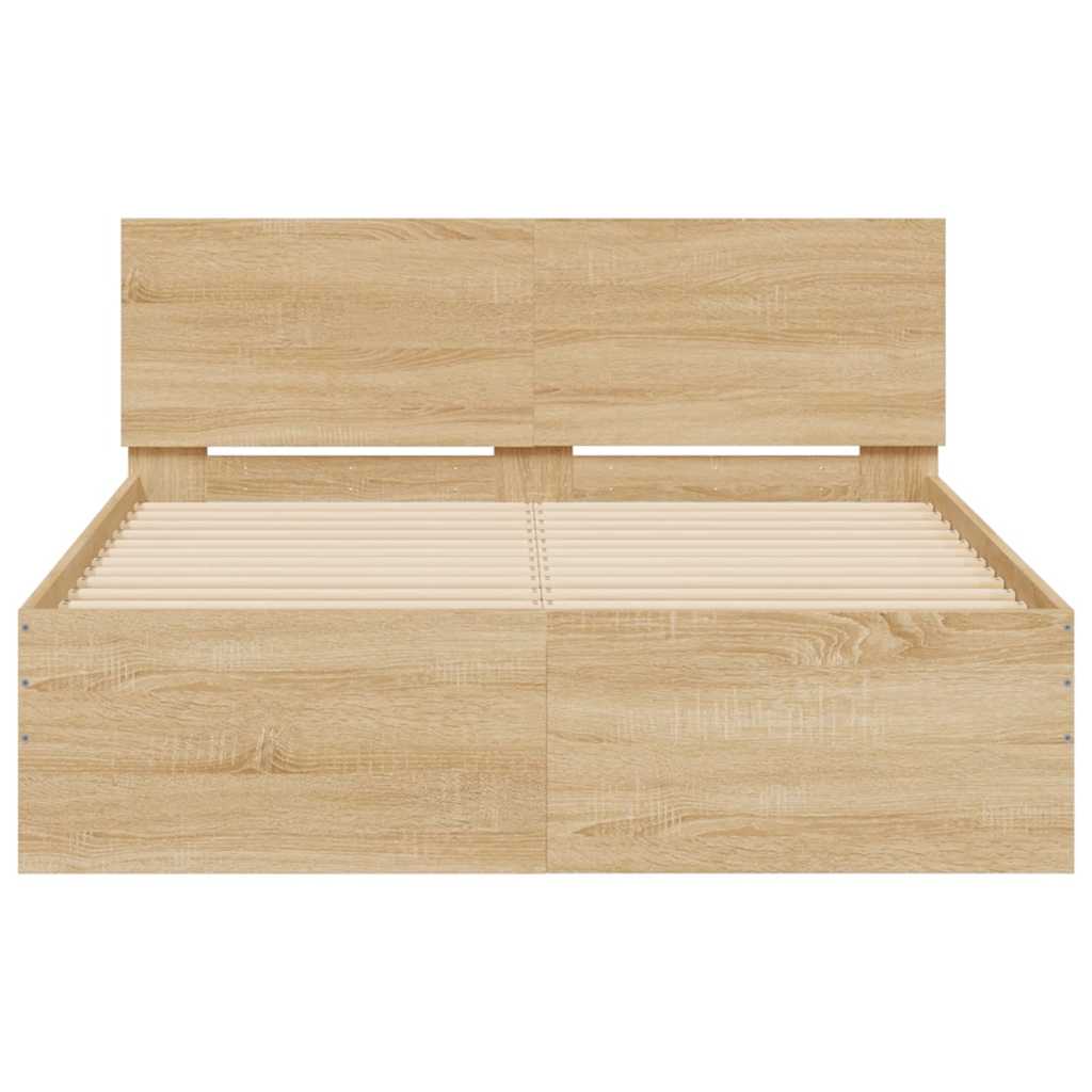 vidaXL Bettgestell mit Kopfteil LED-Beleuchtung Sonoma-Eiche 120x190cm