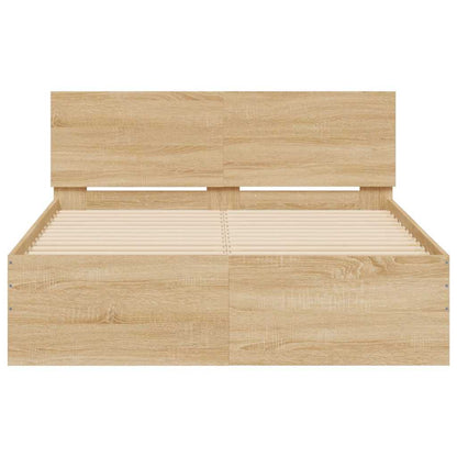 vidaXL Bettgestell mit Kopfteil LED-Beleuchtung Sonoma-Eiche 120x190cm