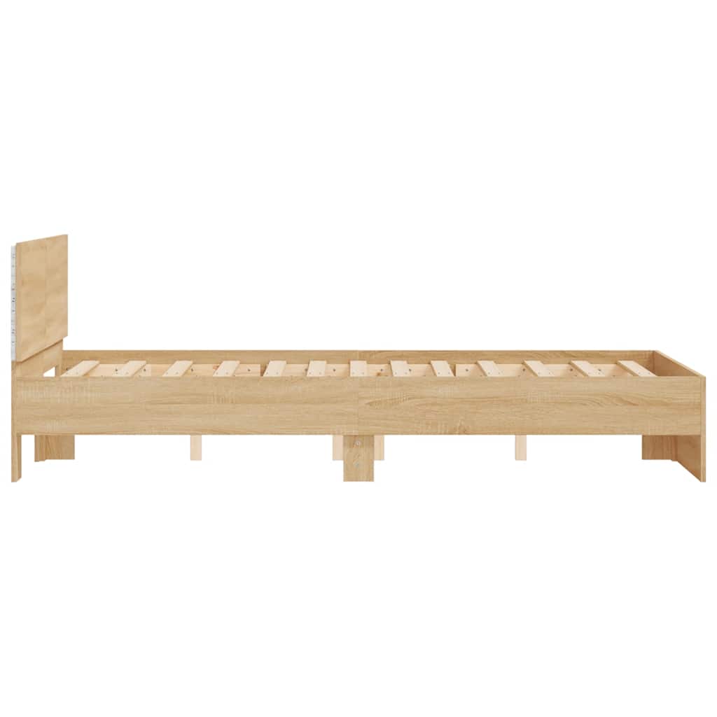 vidaXL Bettgestell mit Kopfteil LED-Beleuchtung Sonoma-Eiche 120x190cm