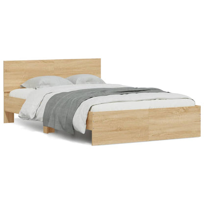 vidaXL Bettgestell mit Kopfteil LED-Beleuchtung Sonoma-Eiche 120x190cm