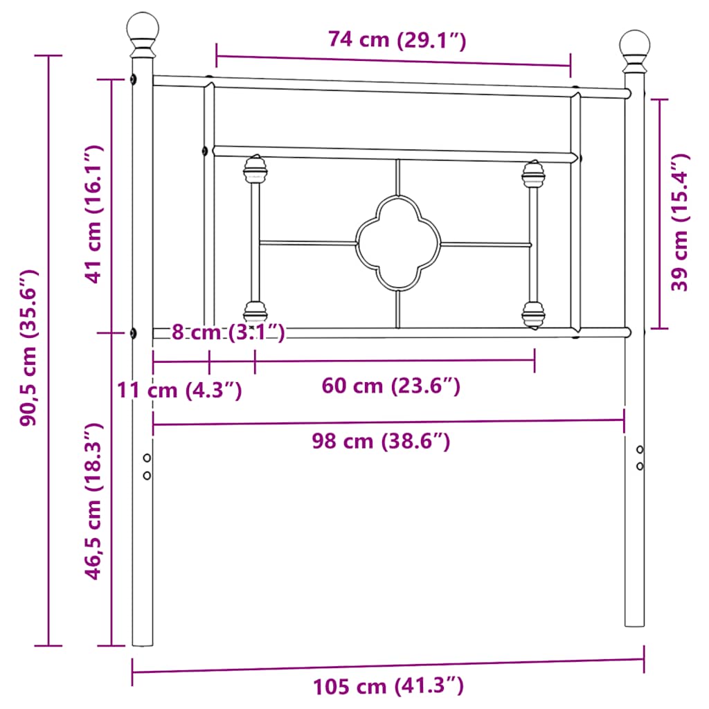 vidaXL Ersatz-Kopfteil Metall Schwarz 100 cm