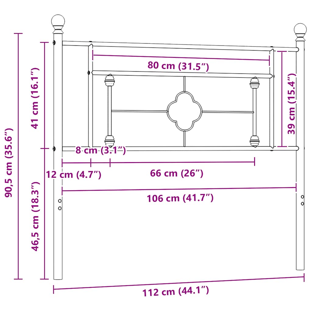 vidaXL Ersatz-Kopfteil Metall Schwarz 107 cm