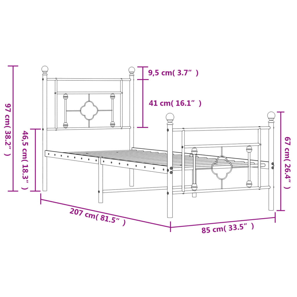 vidaXL Bettgestell mit Kopf- und Fußteil Metall Weiß 80x200 cm