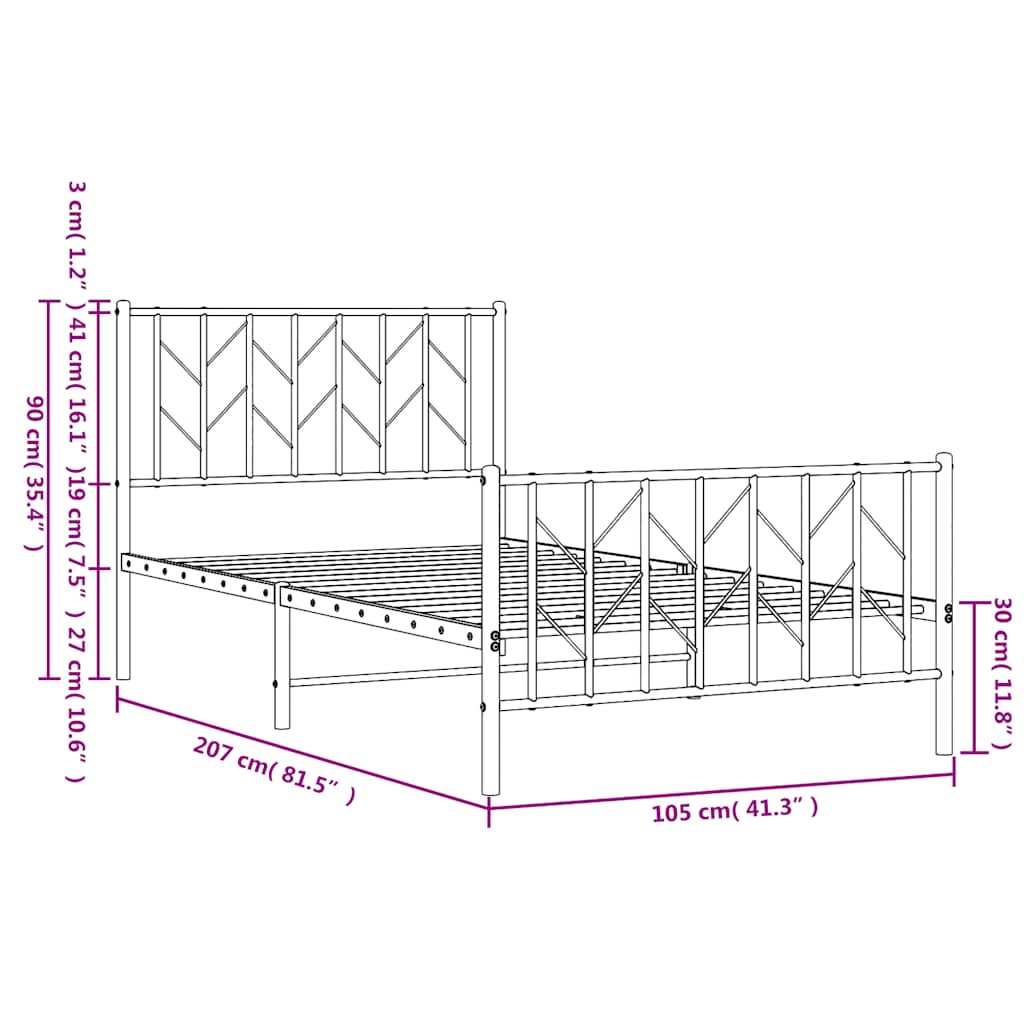 Bettgestell mit Kopf- und Fußteil Metall Schwarz 100x200 cm