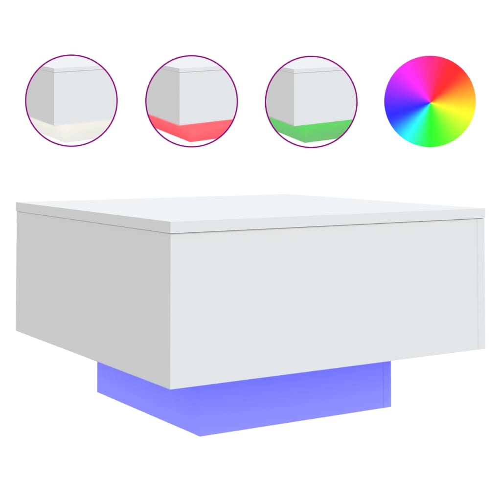 vidaXL Table basse avec lumières LED Blanc 55x55x31 cm
