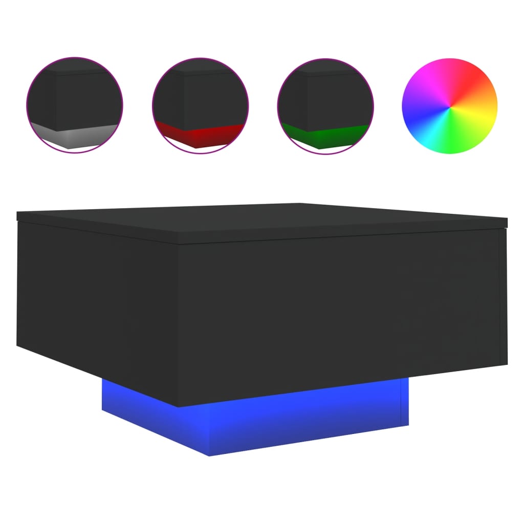 vidaXL Table basse avec lumières LED Noir 55x55x31 cm