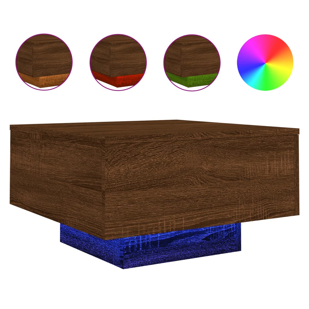 vidaXL Couchtisch mit LED-Leuchten Braun Eichen-Optik 55x55x31 cm