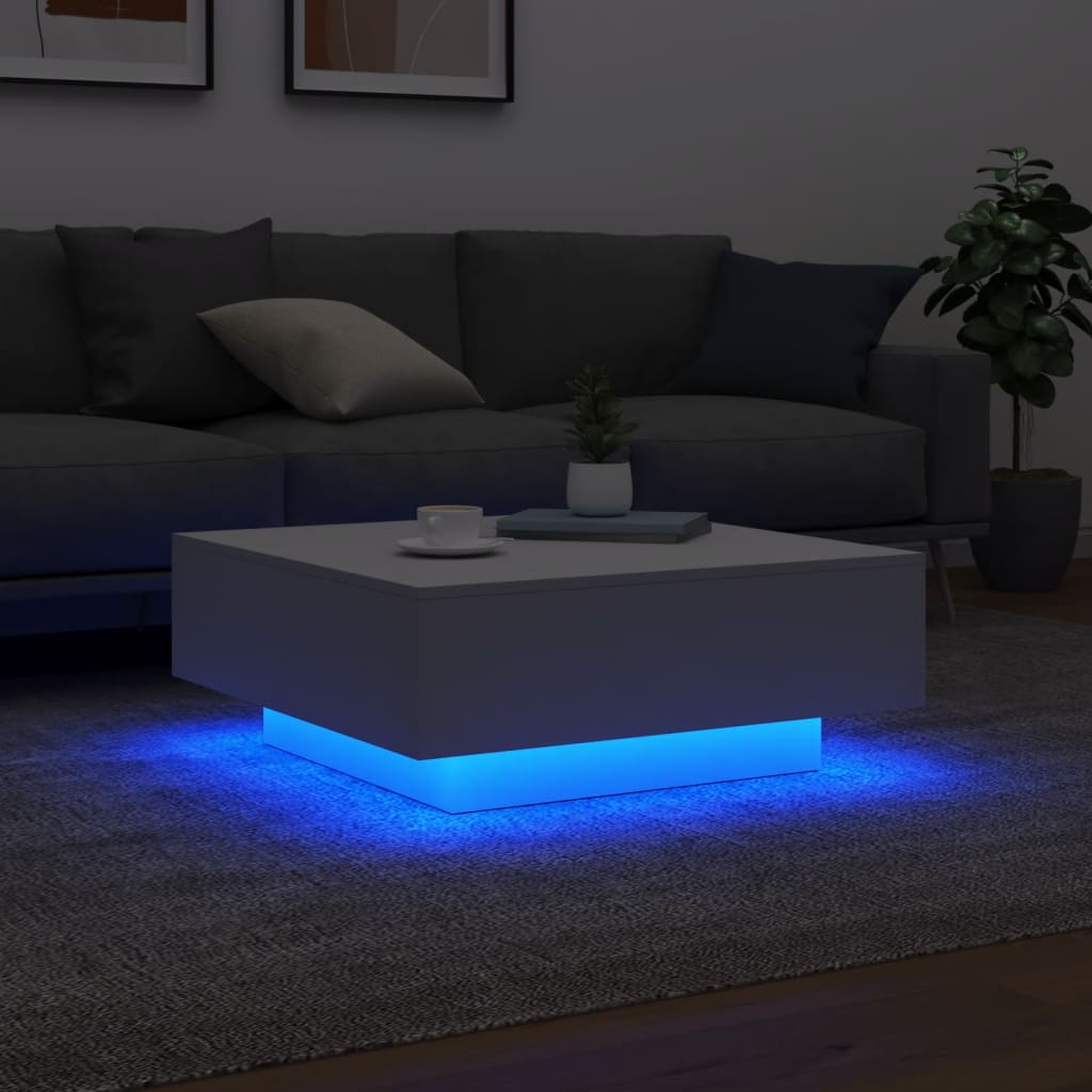 vidaXL Table basse avec lumières LED Blanc 80x80x31 cm