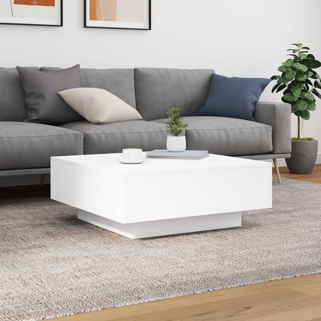 vidaXL Table basse avec lumières LED Blanc 80x80x31 cm
