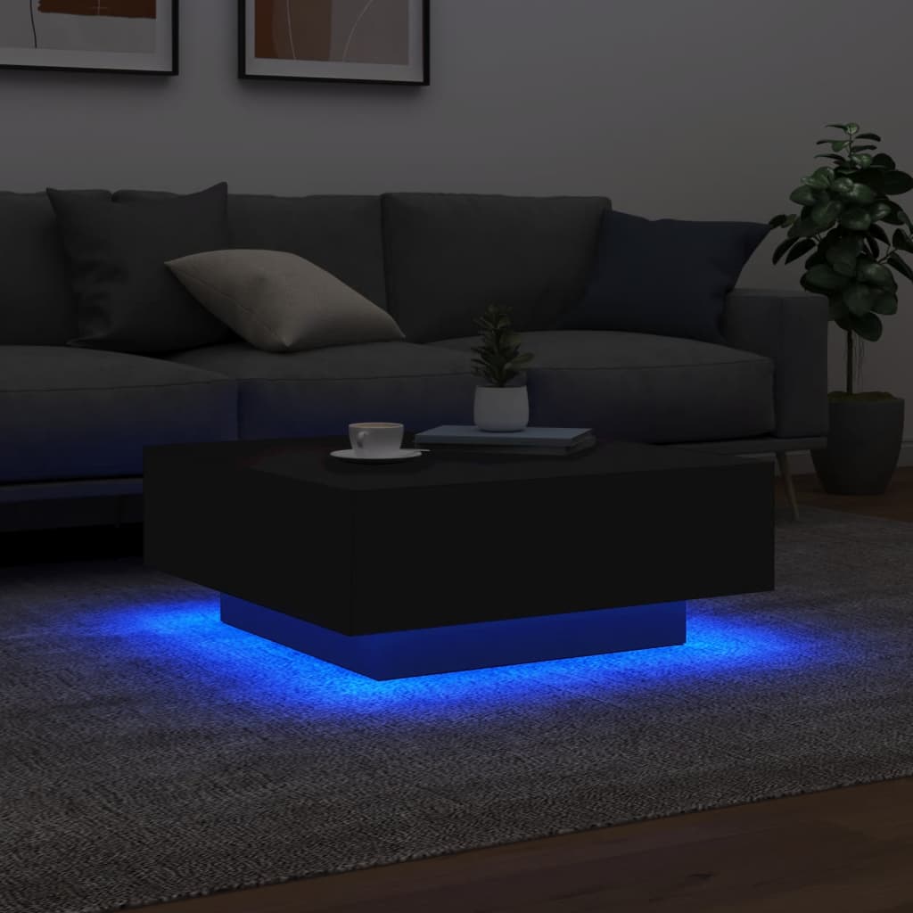 vidaXL Table basse avec lumières LED Noir 80x80x31 cm
