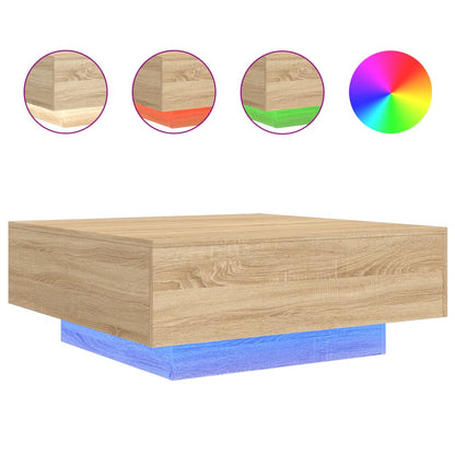 vidaXL Table basse avec lumières LED chêne Sonoma 80x80x31 cm