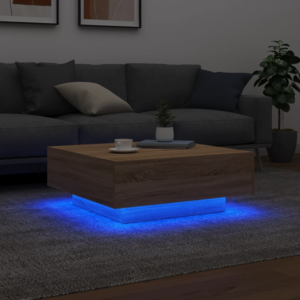 vidaXL Table basse avec lumières LED chêne Sonoma 80x80x31 cm