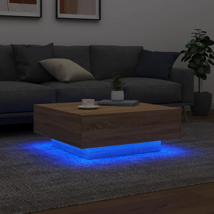 vidaXL Table basse avec lumières LED chêne Sonoma 80x80x31 cm
