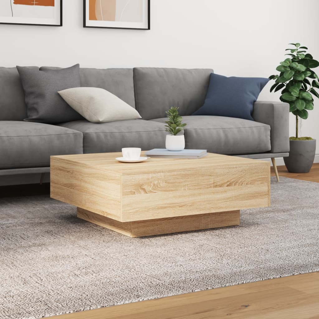 vidaXL Table basse avec lumières LED chêne Sonoma 80x80x31 cm