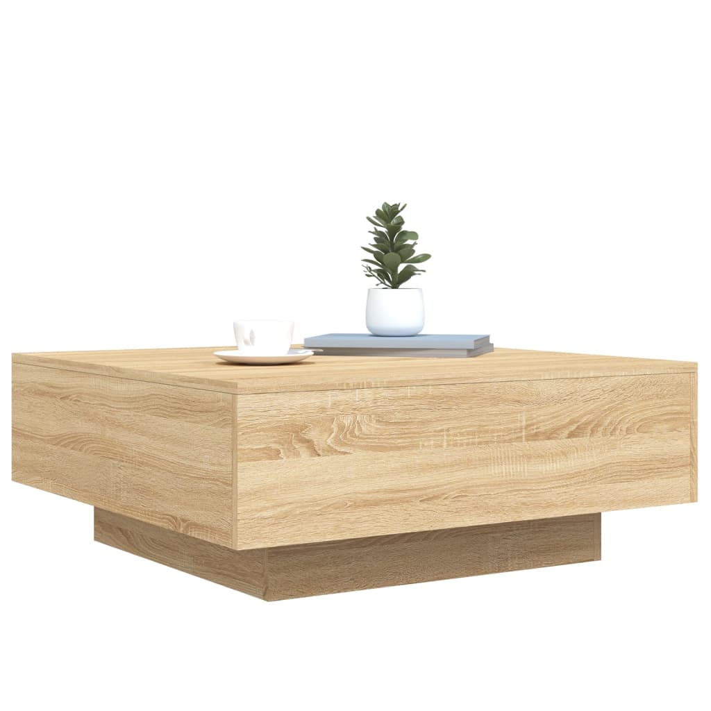 vidaXL Table basse avec lumières LED chêne Sonoma 80x80x31 cm