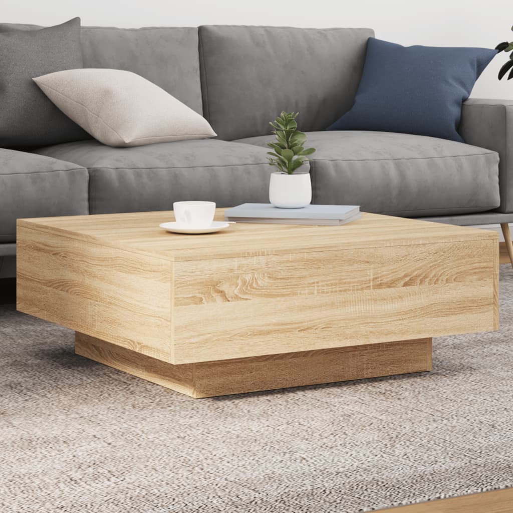 vidaXL Table basse avec lumières LED chêne Sonoma 80x80x31 cm