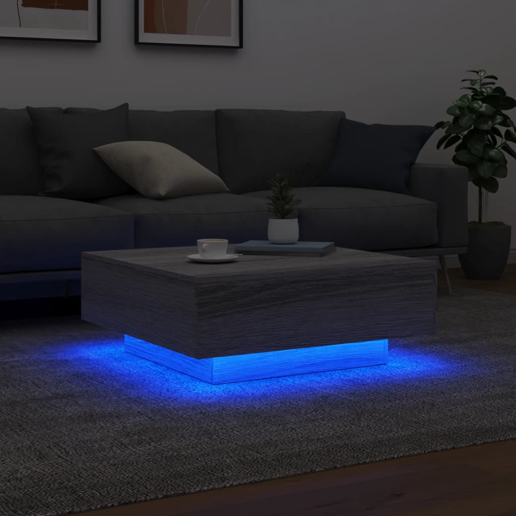 vidaXL Couchtisch mit LED-Leuchten Grau Sonoma 80x80x31 cm