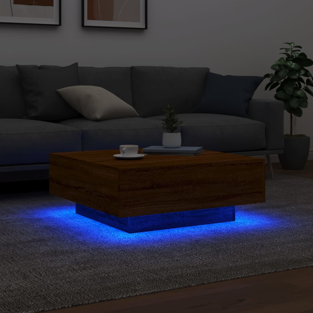 vidaXL Table basse avec lumières LED Chêne marron aspect 80x80x31 cm