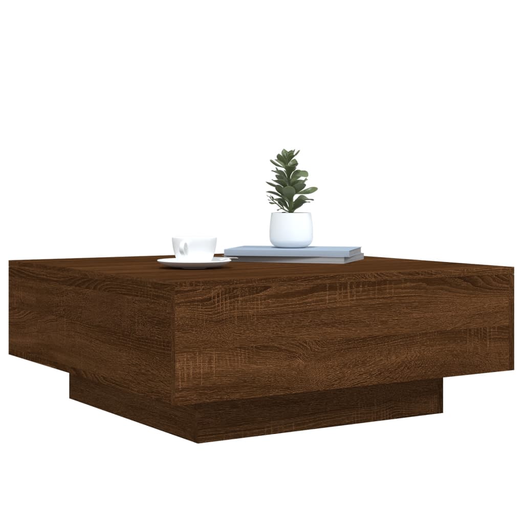 vidaXL Table basse avec lumières LED Chêne marron aspect 80x80x31 cm