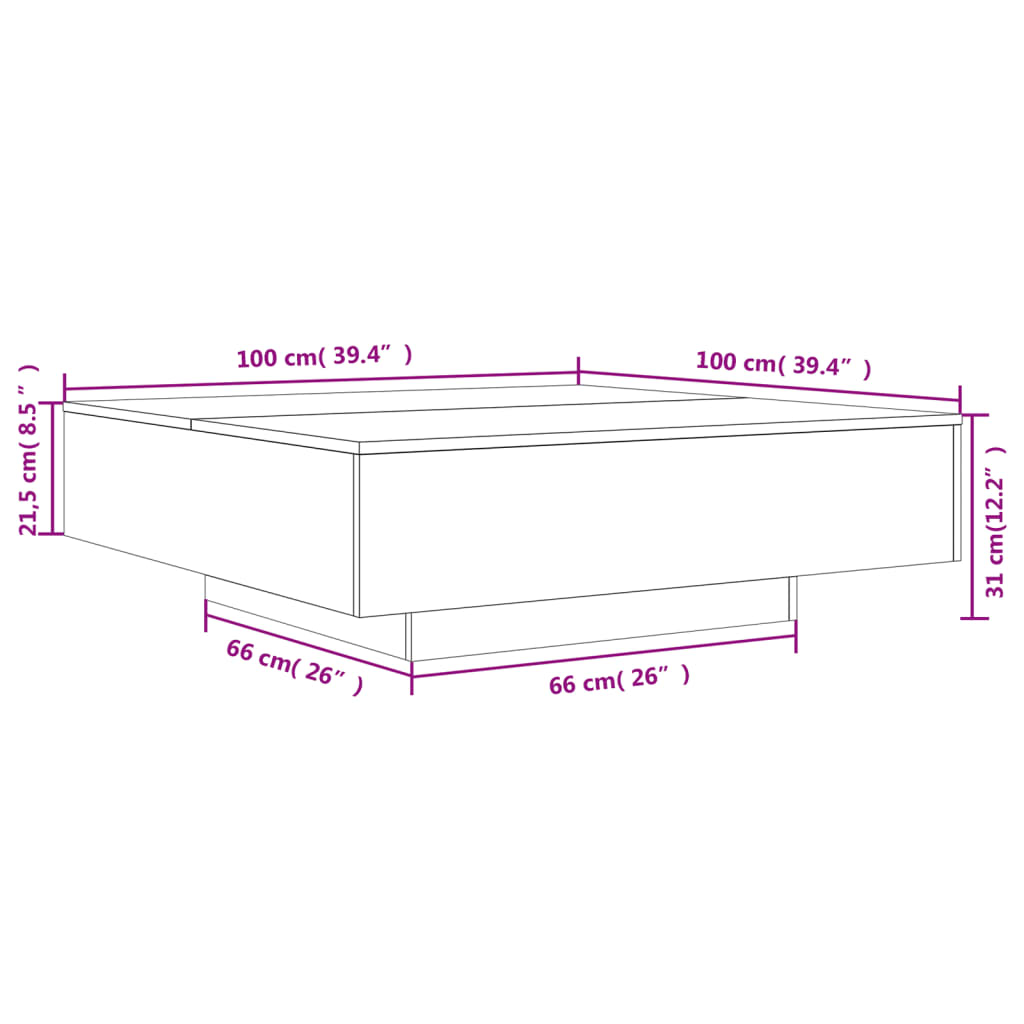 vidaXL Table basse noire 100x100x31 cm en bois d'ingénierie