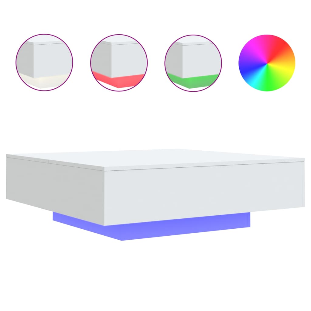 vidaXL Table basse avec lumières LED Blanc 100x100x31 cm