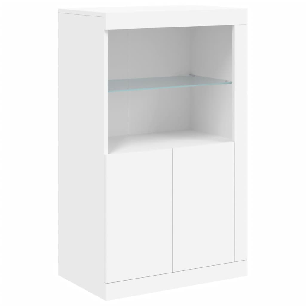 vidaXL Beistellschrank mit LED-Leuchten Weiß Holzwerkstoff