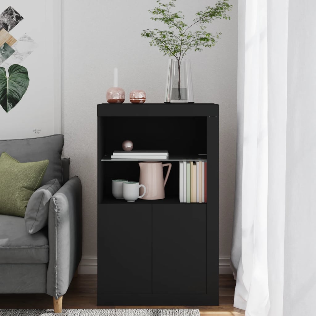 vidaXL Beistellschrank mit LED-Leuchten Schwarz Holzwerkstoff