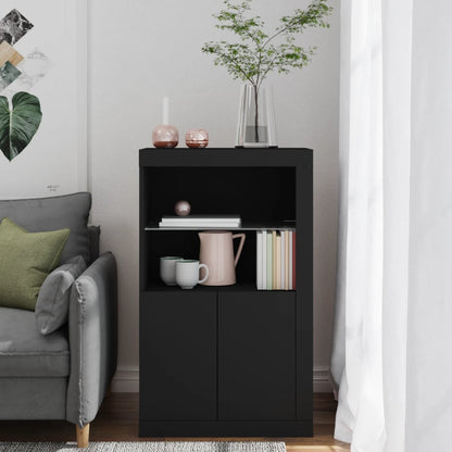 vidaXL Beistellschrank mit LED-Leuchten Schwarz Holzwerkstoff