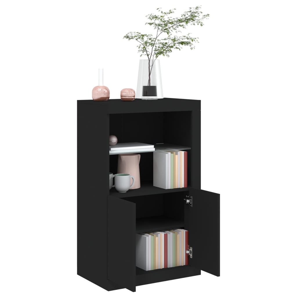 vidaXL Beistellschrank mit LED-Leuchten Schwarz Holzwerkstoff