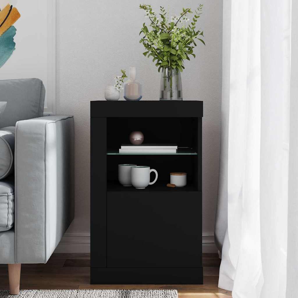 vidaXL Beistellschrank mit LED-Leuchten Schwarz Holzwerkstoff