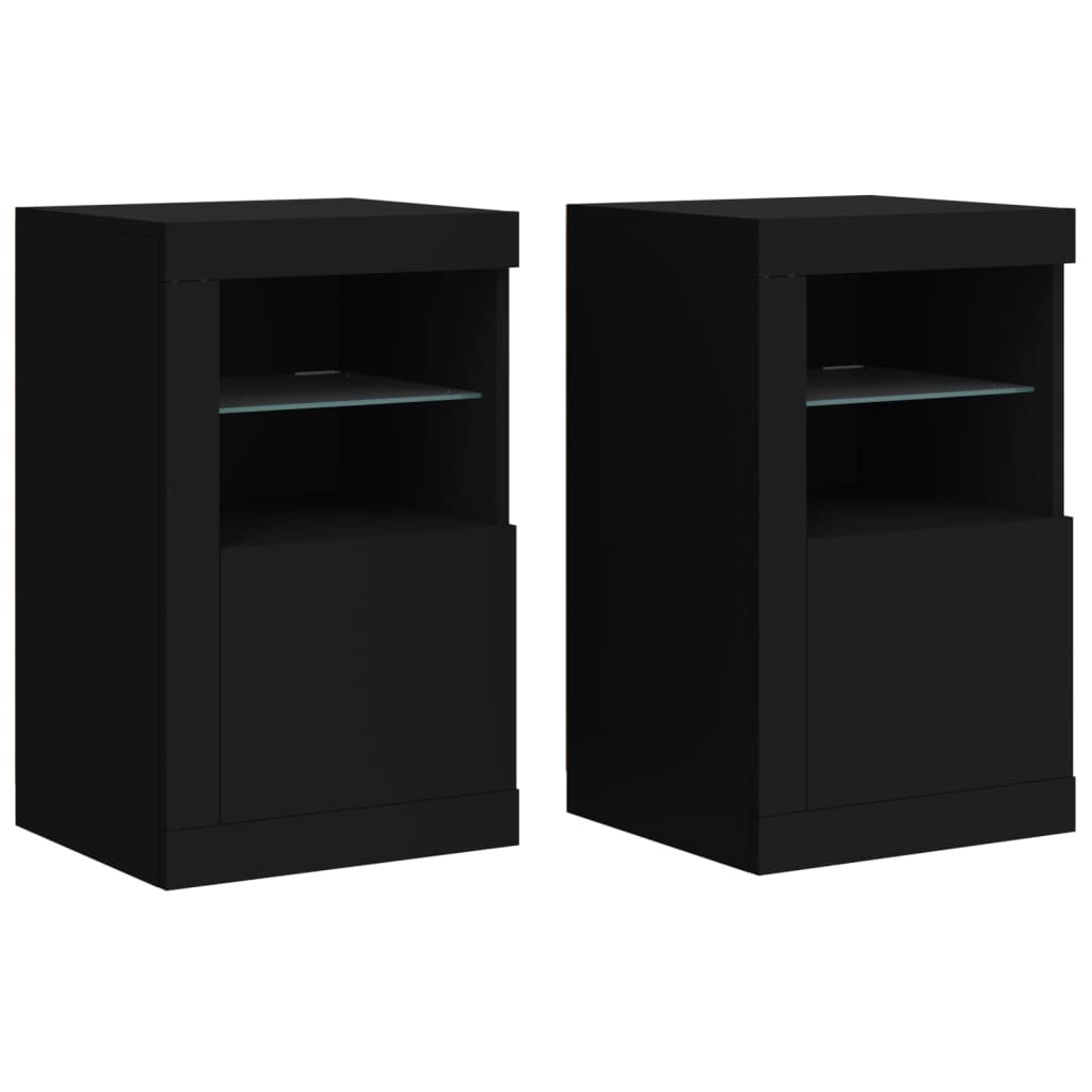 vidaXL Commodes avec lumières LED 2 pcs Noir Bois d'ingénierie