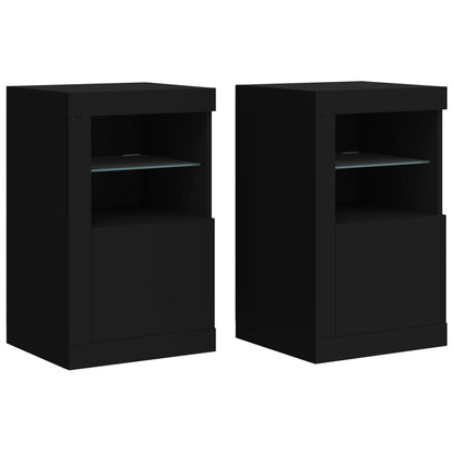 vidaXL Commodes avec lumières LED 2 pcs Noir Bois d'ingénierie