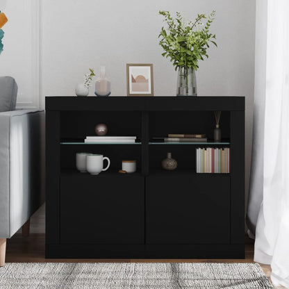 vidaXL Commodes avec lumières LED 2 pcs Noir Bois d'ingénierie