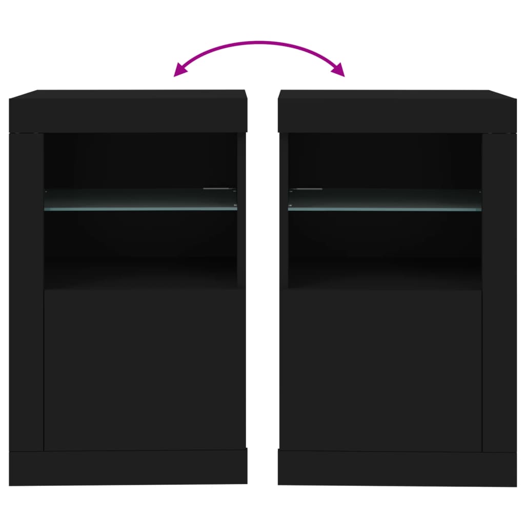 vidaXL Commodes avec lumières LED 2 pcs Noir Bois d'ingénierie