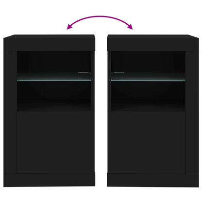 vidaXL Commodes avec lumières LED 2 pcs Noir Bois d'ingénierie