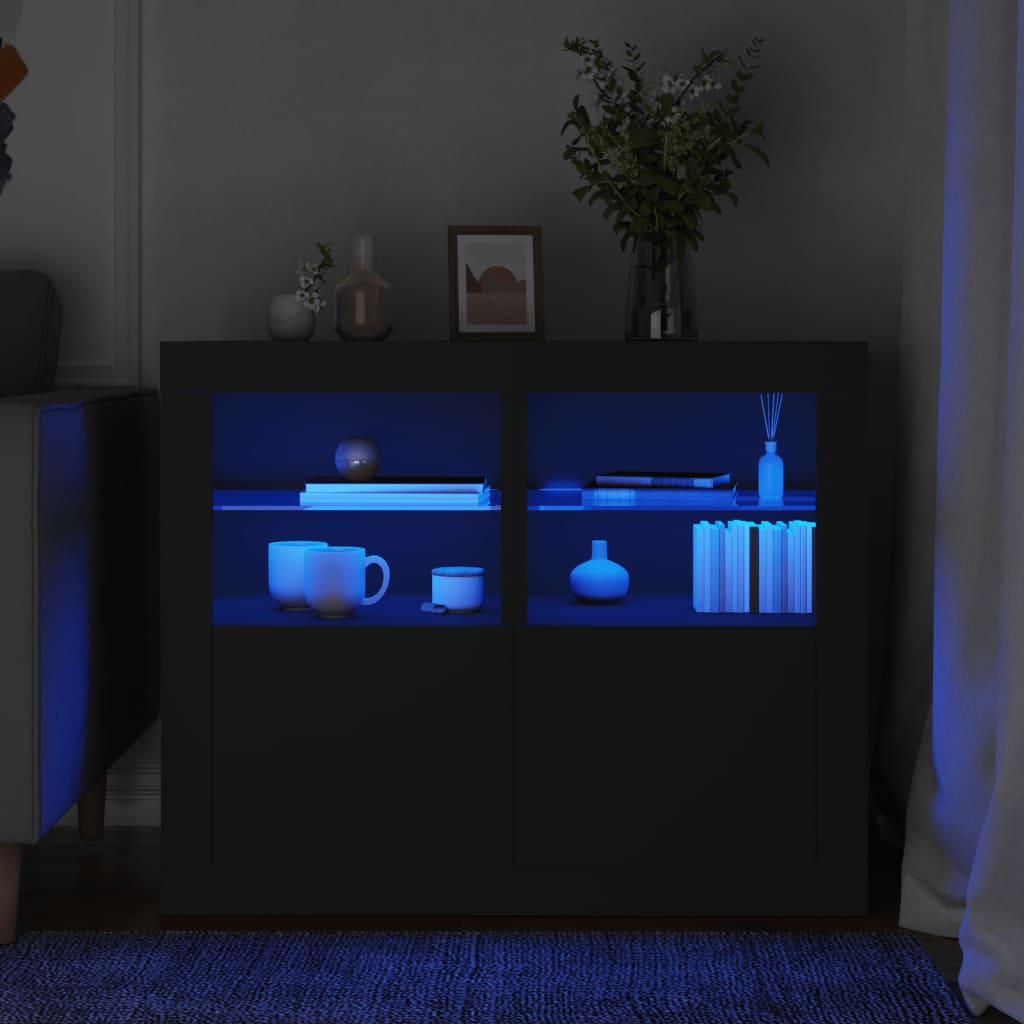 vidaXL Commodes avec lumières LED 2 pcs Noir Bois d'ingénierie
