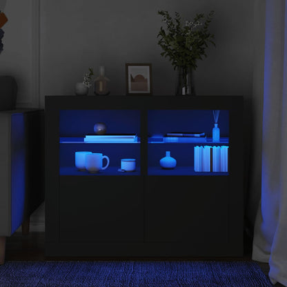 vidaXL Commodes avec lumières LED 2 pcs Noir Bois d'ingénierie