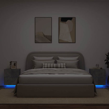 vidaXL Nachttische mit LED-Leuchten 2 Stk. Betongrau Holzwerkstoff