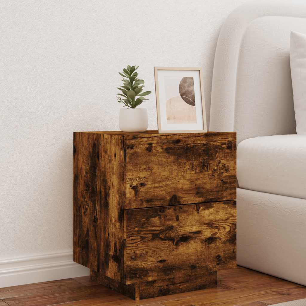 vidaXL Table de chevet avec lumières LED chêne fumé bois d'ingénierie
