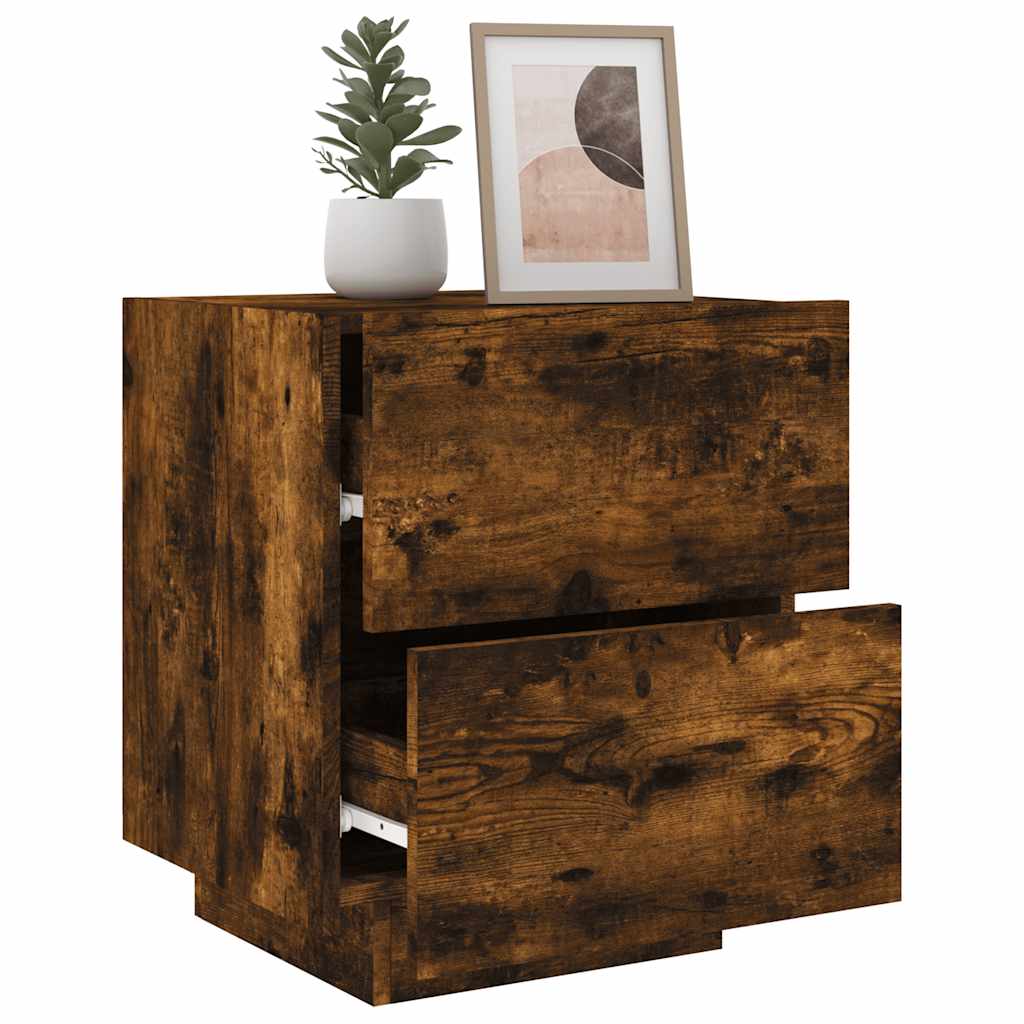 vidaXL Nachttische mit LED-Leuchten 2 Stk. Räuchereiche Holzwerkstoff