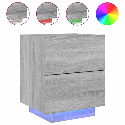 vidaXL Nachttische mit LED-Leuchten 2 Stk. Grau Sonoma Holzwerkstoff